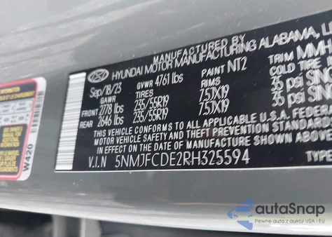 2024 Hyundai Tucson Sel from USA, damaged, VIN 5NMJFCDE2RH325594